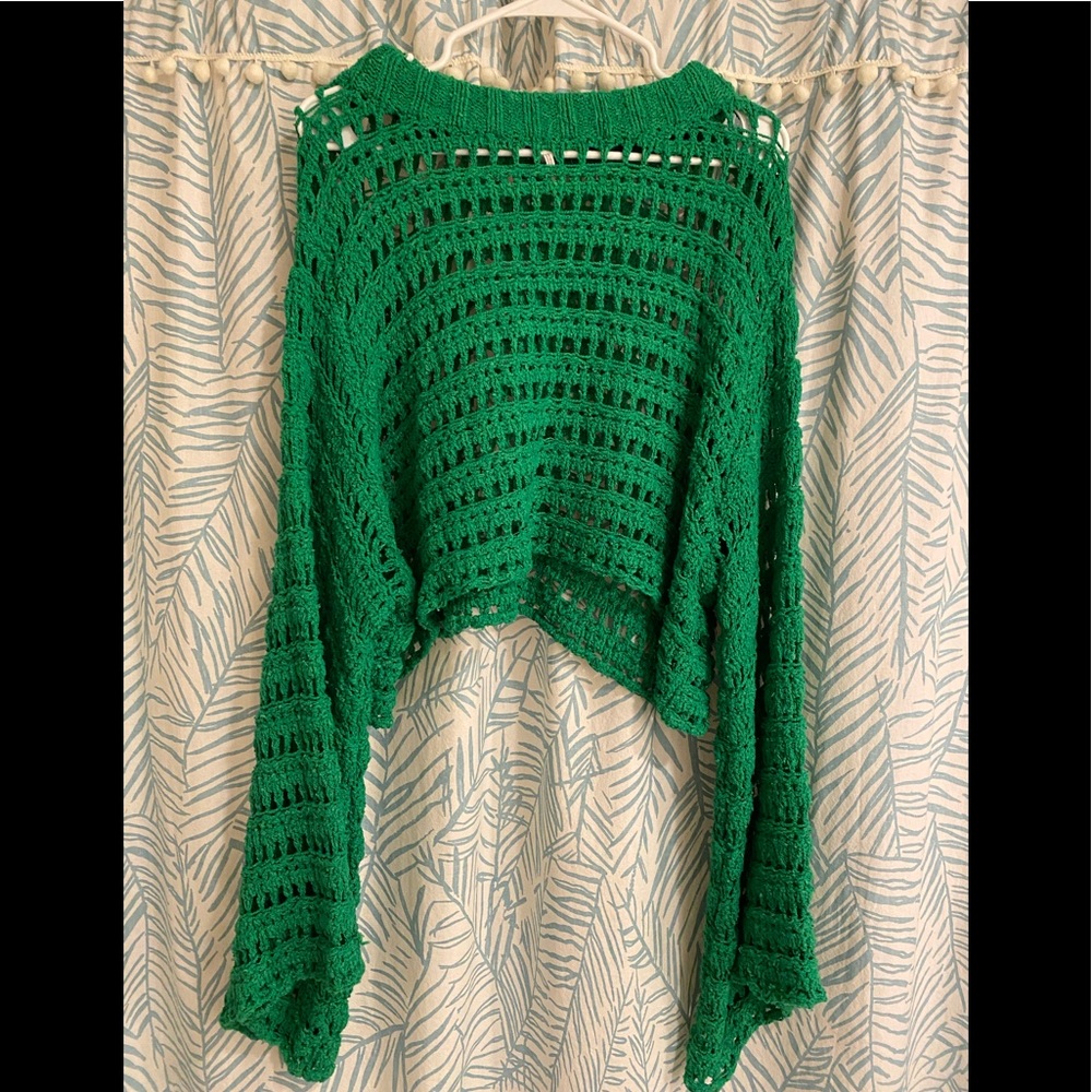 Free People Green Crochet Sweater